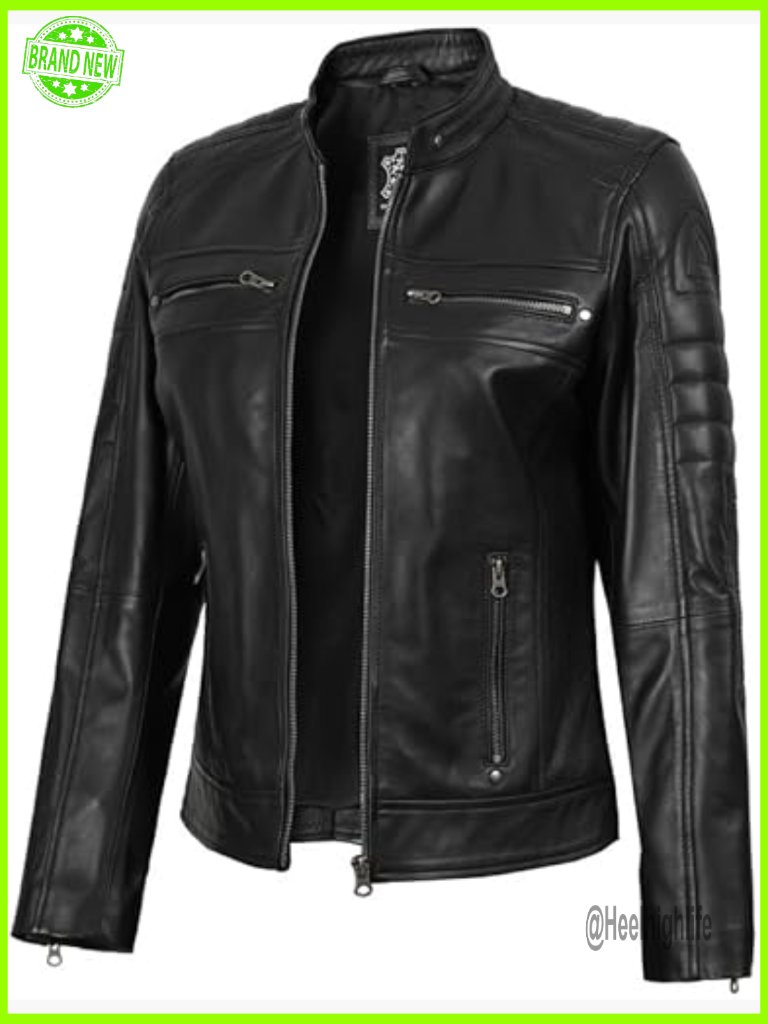 Premium Lambskin Leather Jacket Cafe Racer Style Band Collar